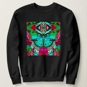 Sweatshirt Papillon et Motif Batik de Médaillon en Turquoise