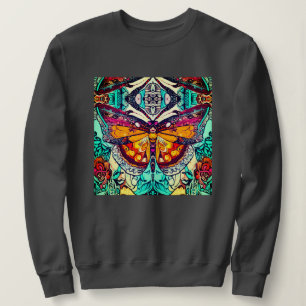 Sweatshirt Papillon et motif de batik de médaillon en orange