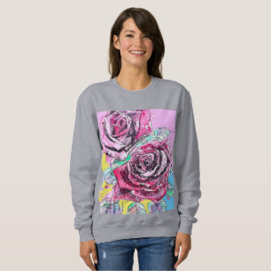 Sweatshirt Peinture florale de fleurs roses aquarelle rouge