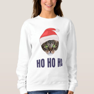 Sweatshirt Père Noël Chat avec Santa hat, Ho Ho ho Squa d'inv