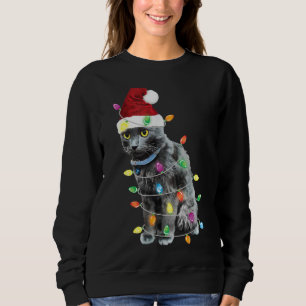 Sweatshirt Père Noël Chat Noël Lumières Arbre Chat Noir Drôle