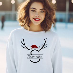 Sweatshirt Père Noël moderne Monogram Antler Noël Nom personn