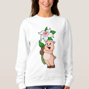 Sweatshirt Pig with Flower Lily