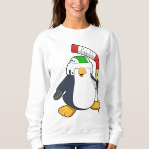 Sweatshirt Pingouin au hockey sur glace avec bâton de hockey