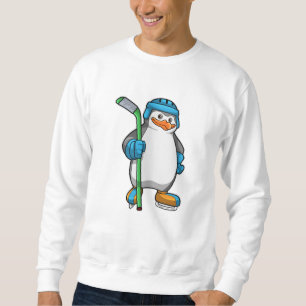 Sweatshirt Pingouin au hockey sur glace avec bâton de hockey