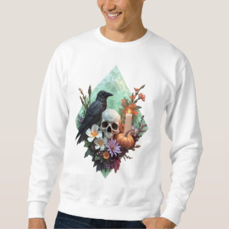Sweatshirt Pixel Corneille florale avec crâne