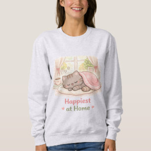 Sweatshirt Plus heureuse à la maison Kawaii Mignonne Chatte C
