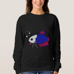 Sweatshirt Poisson Bêta Bleu Et Rose