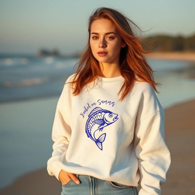 Sweatshirt Poisson sur le bleu d'été (Fish Hooked on Summer-Dark Blue)