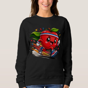Sweatshirt Pomme Rouge Super Mascotte de Fitness en Dessin An