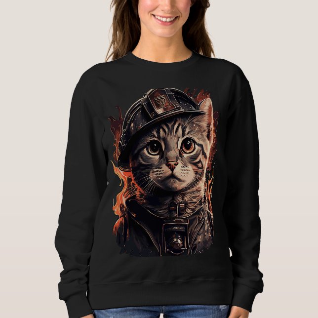 Sweatshirt Pompier Chat Kitten Casque pompier (Devant)