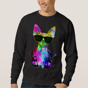 Sweatshirt Portrait Rétro Pop de Chat Sphynx avec Casque Audi
