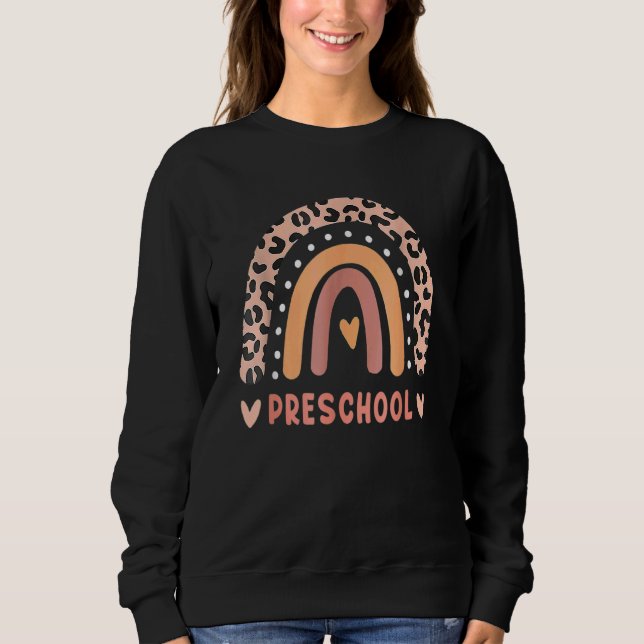 Sweatshirt Professeur Préscolaire Rainbow Leopard Retour À L' (Devant)