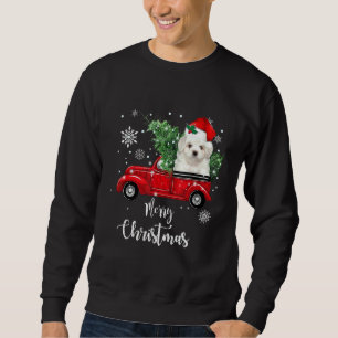 Sweatshirt Promenade de chien maltais en camion rouge de Noël