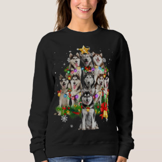 Sweatshirt Pyjamas Sibérien Husky Christmas Dog Tree Lights F
