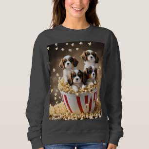 Sweatshirt Quatre Chiots Espagnols Cavaliers Dans Le Popcorn,