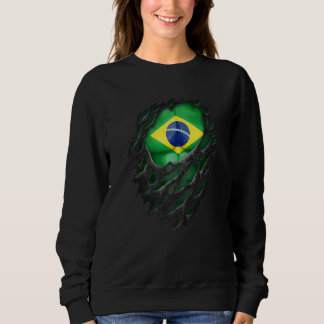 Sweatshirt Racines brésiliennes fières déchirées Drapeau du B