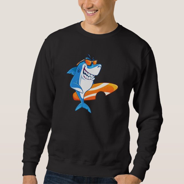 Sweatshirt Requin Cool Avec Planche De Surf Faisant Du Surf   (Devant)