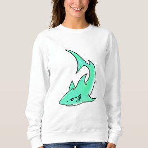 Sweatshirt requin souriant de dessin animé bleu vert océan an