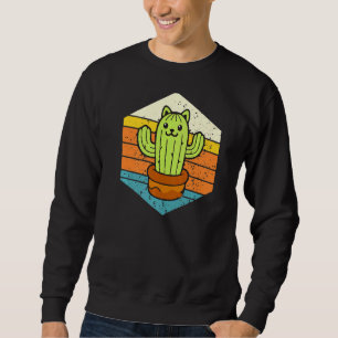 Sweatshirt Retro Catcus Cactus Chat Plante Homme Femme Jardin