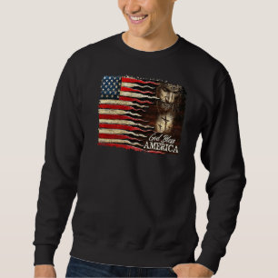 Sweatshirt Retro US Drapeau Jésus Croix Dieu Béni Amérique Pa
