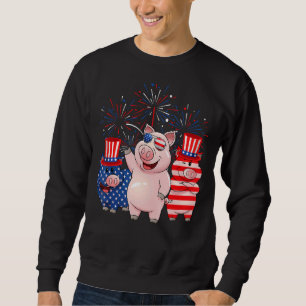 Sweatshirt Rouge Blanc Bleu Cochon Drapeau Américain Fermier 
