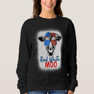 Sweatshirt Rouge Blanc Moo Cow 4 juillet USA Flag Farmer Part