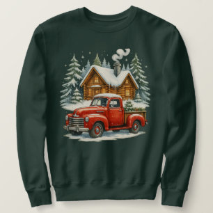 Sweatshirt Rouge Rétro Camionnette de Noël - Hiver Vintage