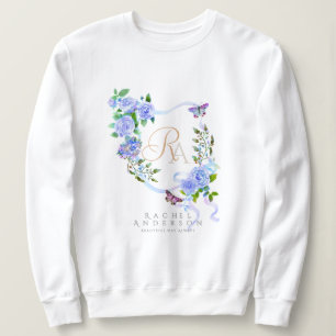 Sweatshirt Ruban Chic Monogramme Rose Bleue
