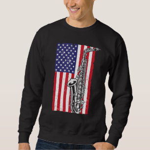 Sweatshirt Saxophone Cool Pour Hommes Femmes Drapeau Américai