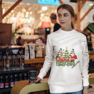 Sweatshirt Scène de Noël classique avec Père Noël, Reindeer &