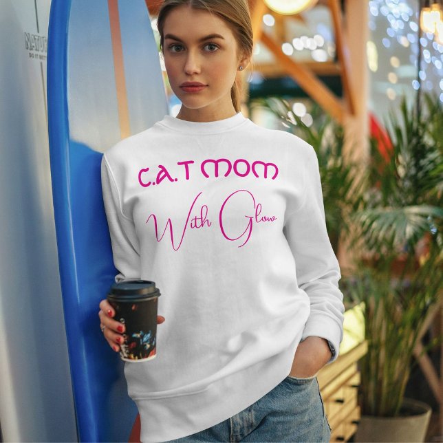 Sweatshirt Script drôle personnalisé Maman chat rose chaud et (Créateur téléchargé)