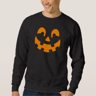 Sweatshirt Simple Visage de Citrouille Orange Halloween en Si