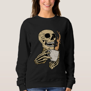 Sweatshirt Skeleton Boire Café Halloween Drôle os Sku