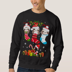 Sweatshirt Sloth Noël Sock Sloth Santa Hat Lights Noël T