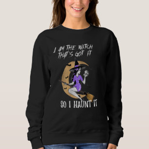 Sweatshirt sorcière éffrayante sur balai Halloween femmes jeu