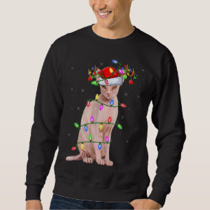 Sweatshirt Sphynx Amoureux des chats Xmas Éclairage Père Noël