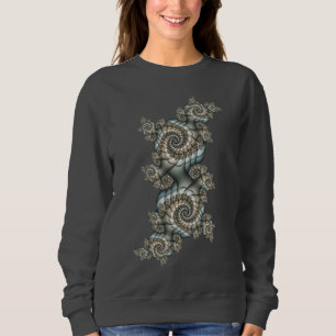 Sweatshirt Spirales d'art fractal beige abstrait bleu clair