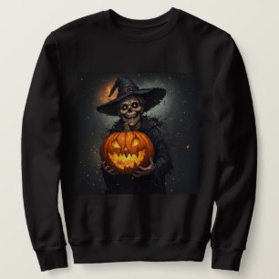 Sweatshirt Squelette de sorcière avec citrouille lumineuse Ha