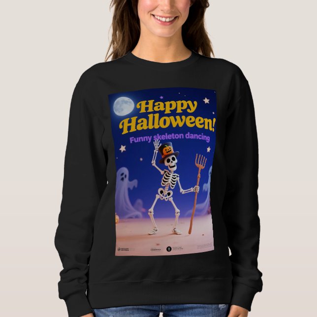 Sweatshirt Squelette drôle dansant avec bannière "Joyeux Hall (Devant)