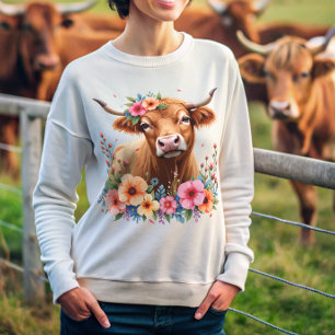 Sweatshirt Superbe vache écossaise Highland Floral