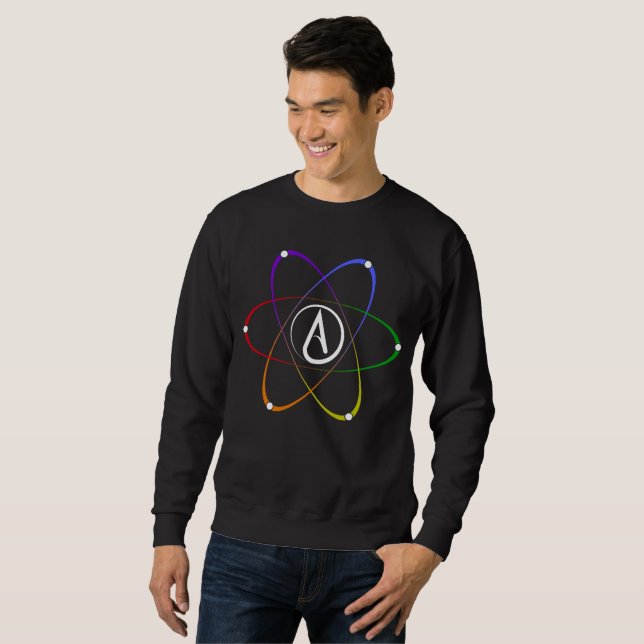 Sweatshirt Symbole d'atome athée arc-en-ciel blanc (Devant entier)