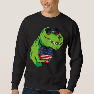 Sweatshirt T Rex 4 juillet Cool Américain Drapeau Coeur Patri
