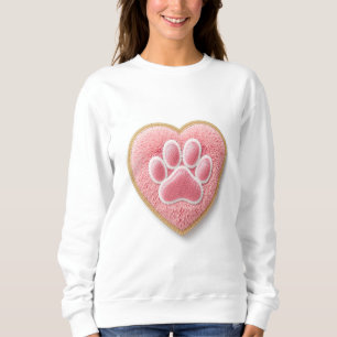 Sweatshirt T-shirt brodé chenille Dog Mom Patte de cœur