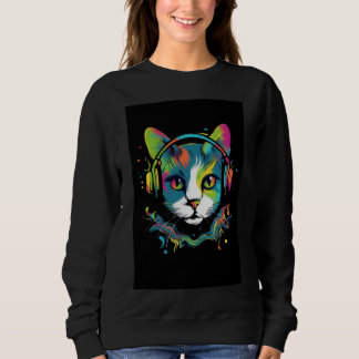 Sweatshirt T-shirt noir avec motif de chat