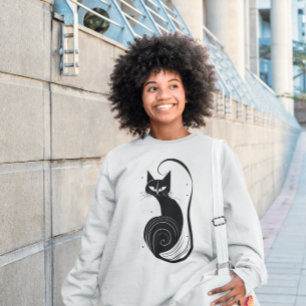 SWEATSHIRT T-SHIRT VINTAGE CHAT NOIR