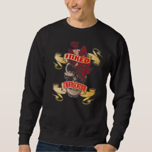 Sweatshirt Tatouage du squelette encré et des roses rouges du