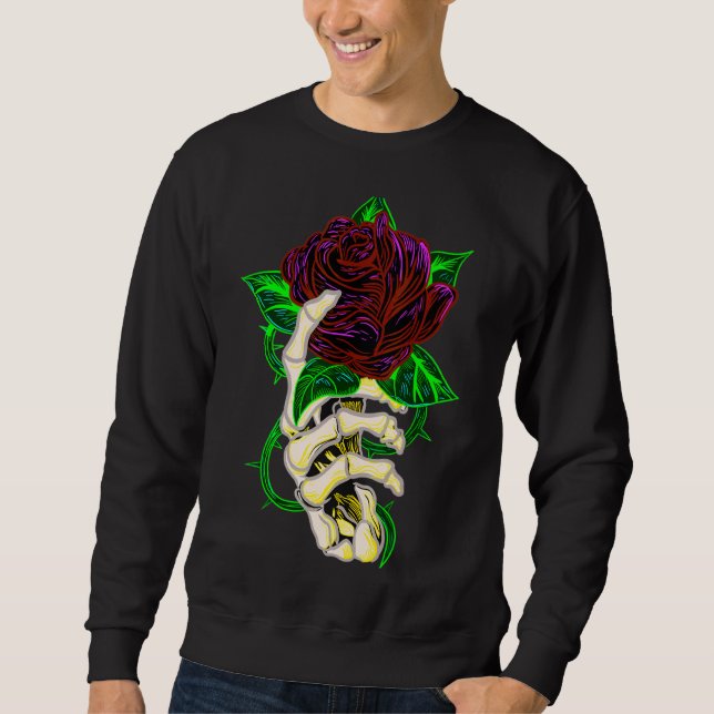 Sweatshirt Tatouage Rose à main de squelette (Devant)