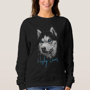 Sweatshirt Tête de portrait Husky Sibérien Avec Yeux Bleus