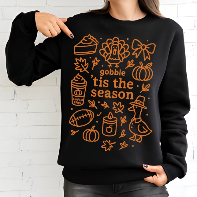 Sweatshirt Thanksgiving Doodle Collage | Chute d'orange brûlé (Créateur téléchargé)